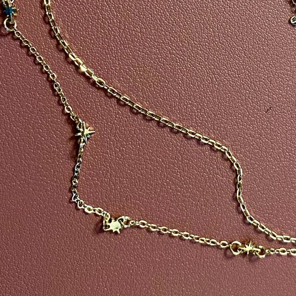 Set of 2 LC Lauren Conrad gold tone necklaces:19in rope + 18in 2-strand, stars - Picture 7 of 8